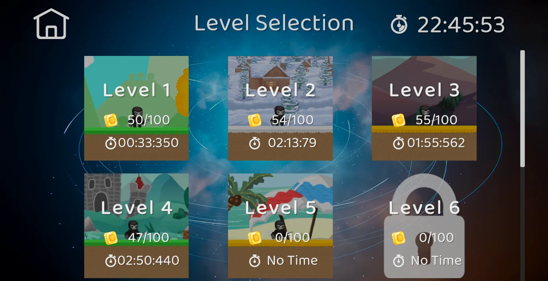 Level selection menu